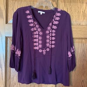 Skies are blue embroidery detail top